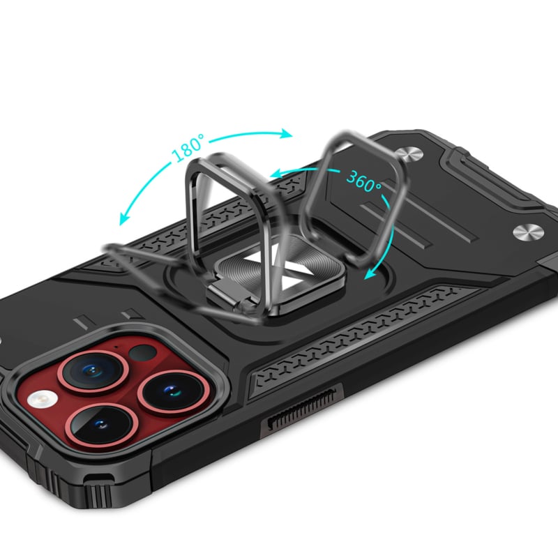 iPhone 15 Pro Max Ring Armor Case met Magneet Zwart