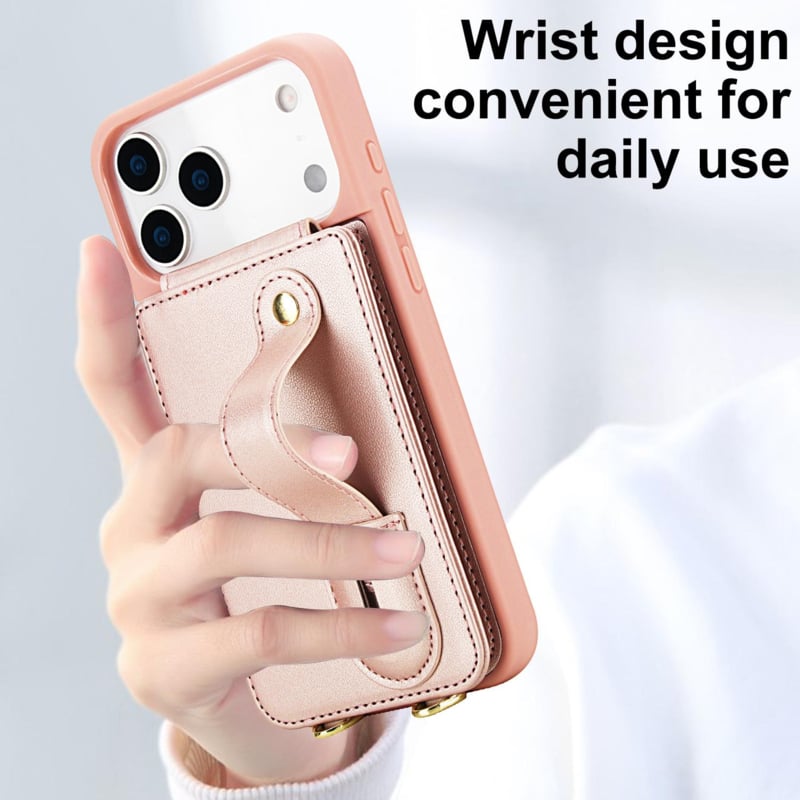 iPhone 17 Pro Hoesje met Pasjeshouder en Draagkoord Rosé Goud