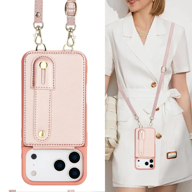 iPhone 17 Pro Hoesje met Pasjeshouder en Draagkoord Rosé Goud