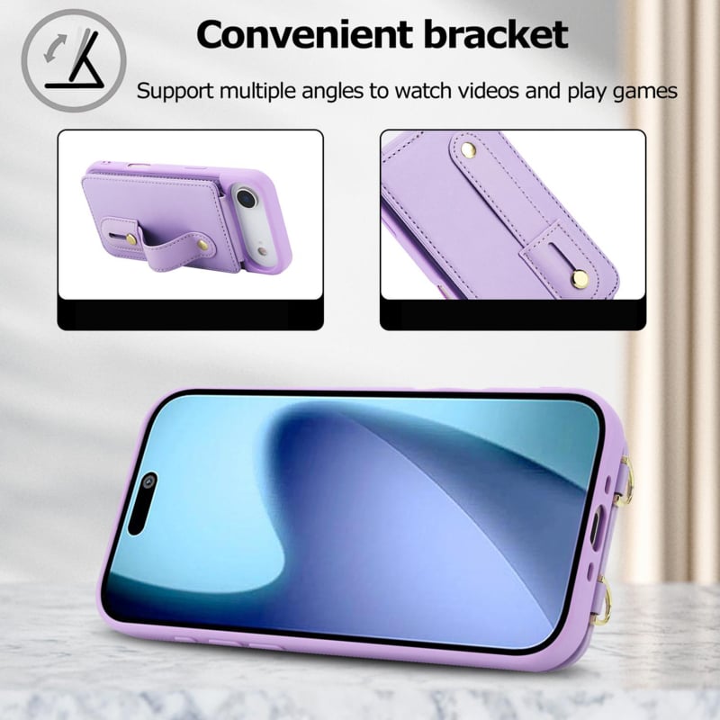 iPhone 17 Air Hoesje met Pasjeshouder en Draagkoord Paars