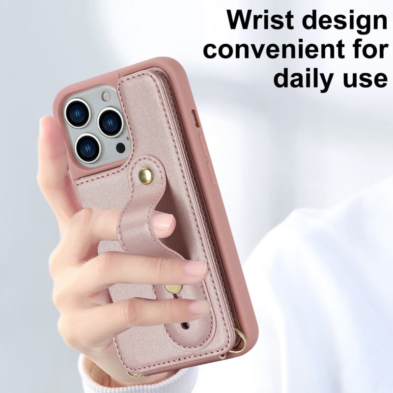 iPhone 16 Pro Max Hoesje met Pasjeshouder en Draagkoord Rosé Goud