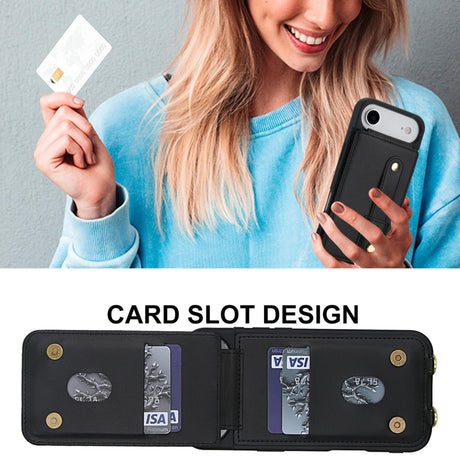 iPhone 17 Air Hoesje met Pasjeshouder en Draagkoord Zwart