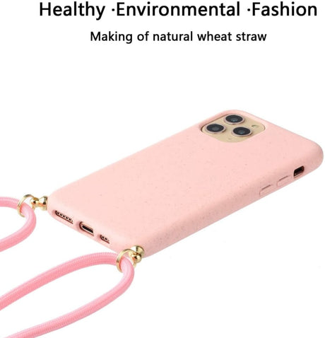 iPhone 14 Pro Max Crossbody TPU Hoesje met Koord Roze
