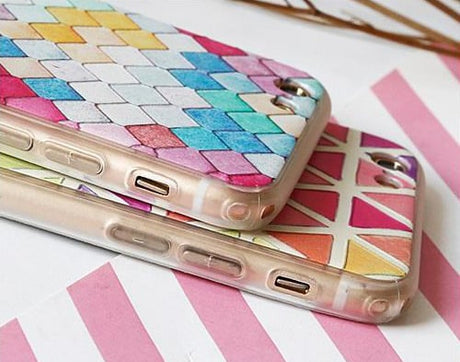 iPhone 7 Plus / 8 Plus 3D Reliëf Hoesje Lichtgekleurde Ruiten