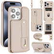 iPhone 16 Pro Hoesje met Pasjeshouder en Draagkoord Beige/Wit