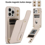 iPhone 16 Pro Hoesje met Pasjeshouder en Draagkoord Beige/Wit