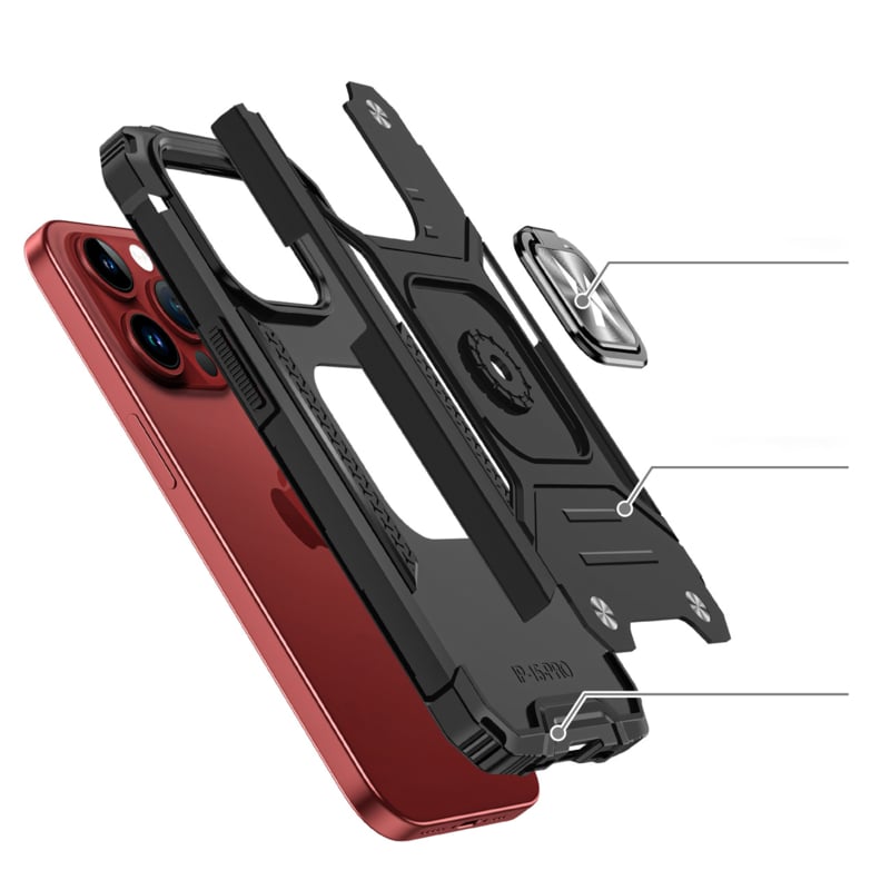 iPhone 15 Pro Ring Armor Case met Magneet Zwart