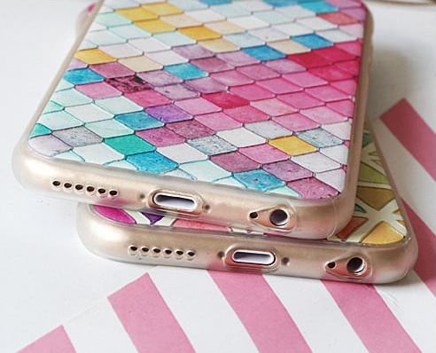 iPhone 7 Plus / 8 Plus 3D Reliëf Hoesje Lichtgekleurde Ruiten