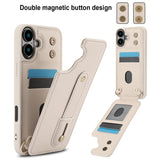 iPhone 17 Hoesje met Pasjeshouder en Draagkoord Beige/Wit