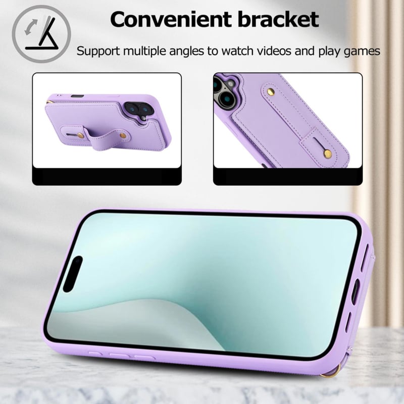 iPhone 17 Hoesje met Pasjeshouder en Draagkoord Paars