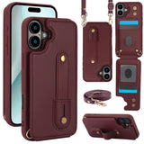 iPhone 17 Hoesje met Pasjeshouder en Draagkoord Bordeaux Rood
