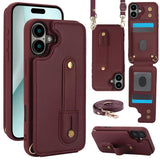 iPhone 16 Plus Hoesje met Pasjeshouder en Draagkoord Bordeaux Rood