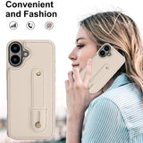 iPhone 16 Plus Hoesje met Pasjeshouder en Draagkoord Beige/Wit