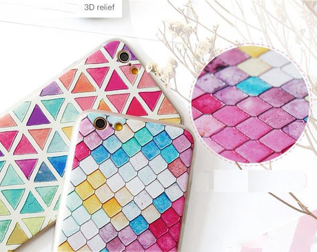 iPhone 7 Plus / 8 Plus 3D Reliëf Hoesje Lichtgekleurde Ruiten