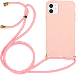 iPhone 14 / 16e Crossbody TPU Hoesje met Koord Roze