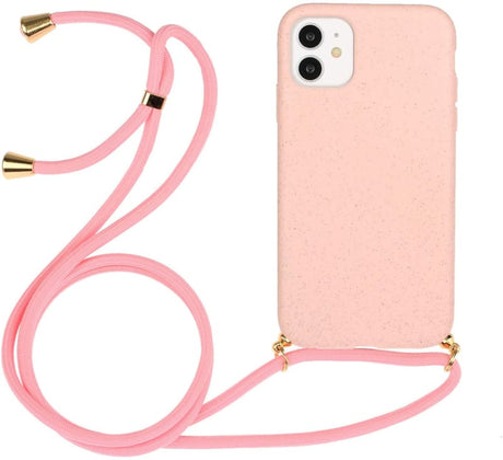 iPhone 14 / 16e Crossbody TPU Hoesje met Koord Roze