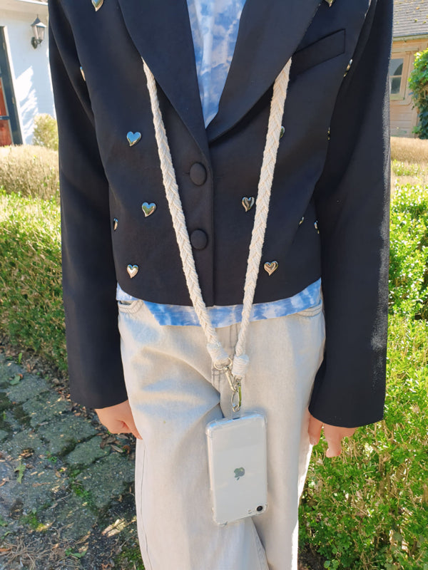 Universeel Beige / Wit Telefoonkoord Gevlochten Stof