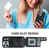 iPhone 16 Pro Max Hoesje met Pasjeshouder en Draagkoord Zwart