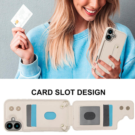 iPhone 16 Hoesje met Pasjeshouder en Draagkoord Beige/Wit