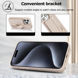 iPhone 16 Pro Hoesje met Pasjeshouder en Draagkoord Beige/Wit