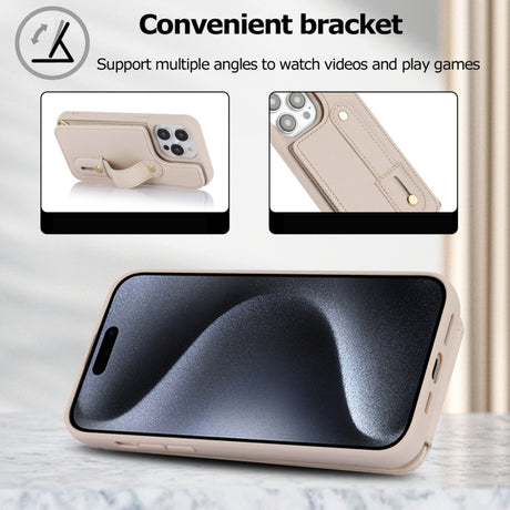 iPhone 16 Pro Hoesje met Pasjeshouder en Draagkoord Beige/Wit