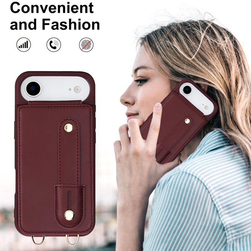 iPhone 17 Air Hoesje met Pasjeshouder en Draagkoord Bordeaux Rood