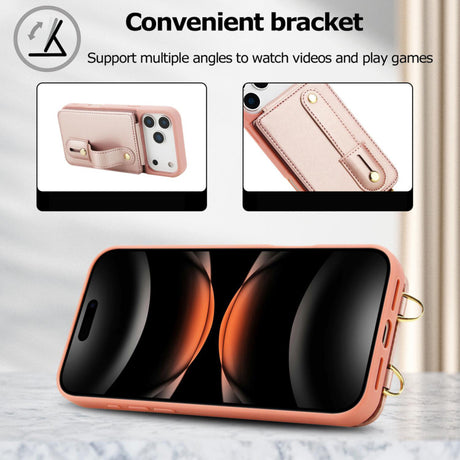 iPhone 17 Pro Hoesje met Pasjeshouder en Draagkoord Rosé Goud