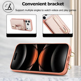 iPhone 17 Pro Max Hoesje met Pasjeshouder en Draagkoord Rosé Goud