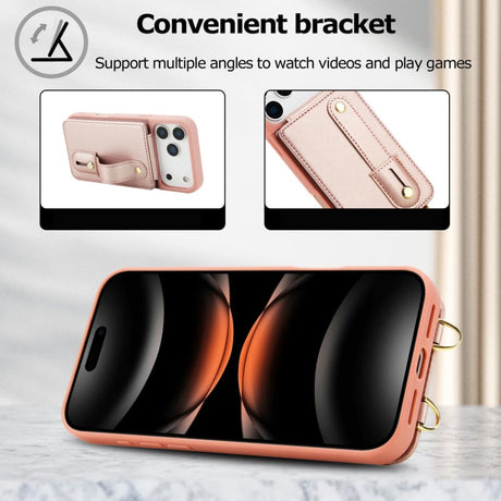 iPhone 17 Pro Max Hoesje met Pasjeshouder en Draagkoord Rosé Goud