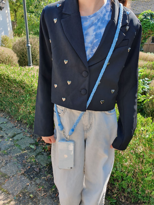 Universeel Lichtblauw Telefoonkoord Gevlochten Stof