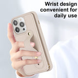 iPhone 16 Pro Max Hoesje met Pasjeshouder en Draagkoord Beige/Wit