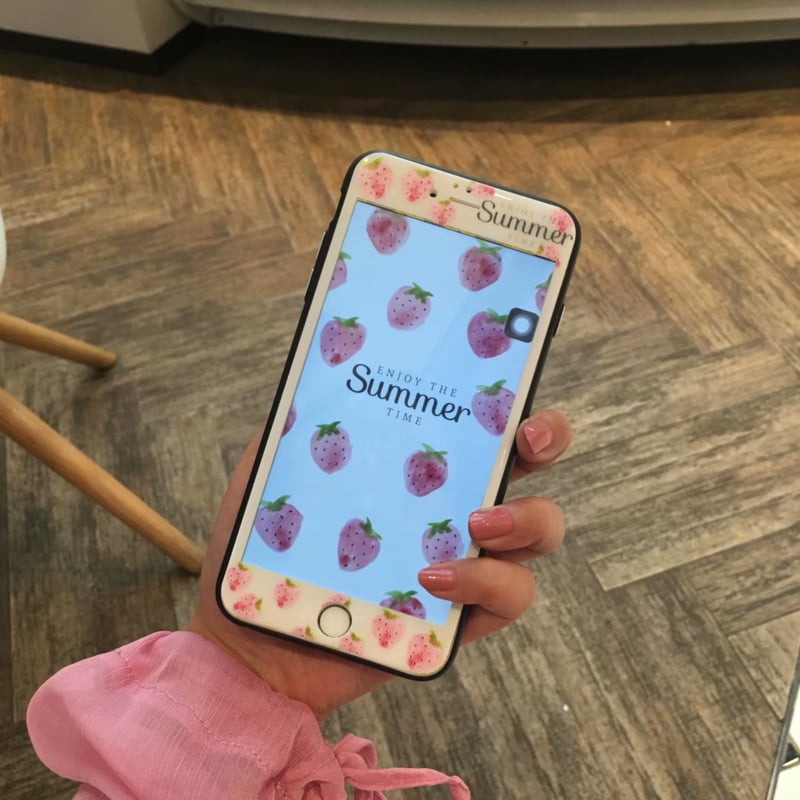 iPhone 7 Plus / 8 Plus Tempered Glass Protector Met Print - Aardbei