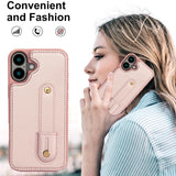 iPhone 16 Hoesje met Pasjeshouder en Draagkoord Rosé Goud