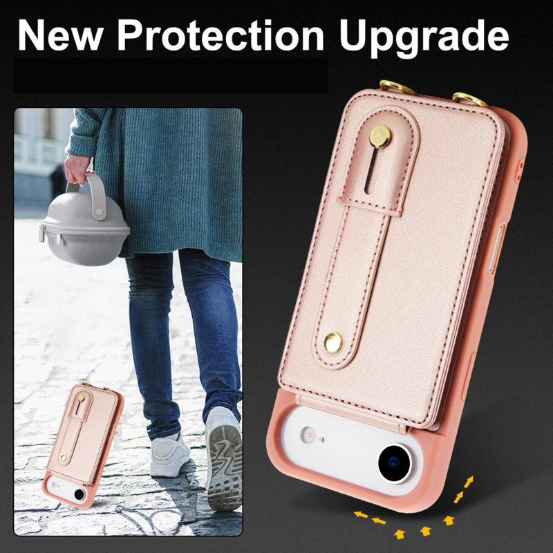 iPhone 17 Air Hoesje met Pasjeshouder en Draagkoord Rosé Goud
