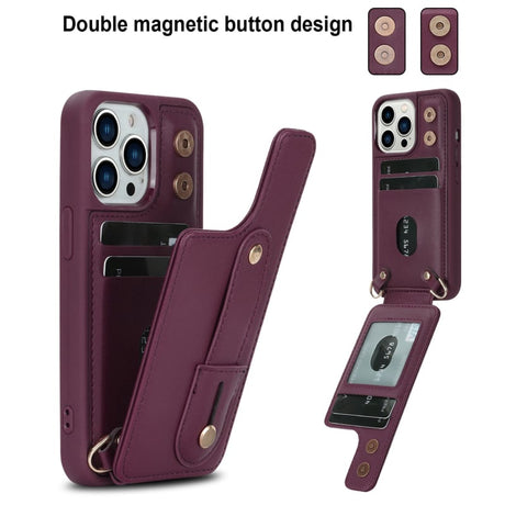 iPhone 16 Pro Max Hoesje met Pasjeshouder en Draagkoord Bordeaux Rood