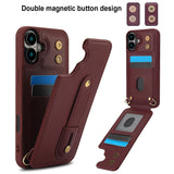 iPhone 16 Hoesje met Pasjeshouder en Draagkoord Bordeaux Rood