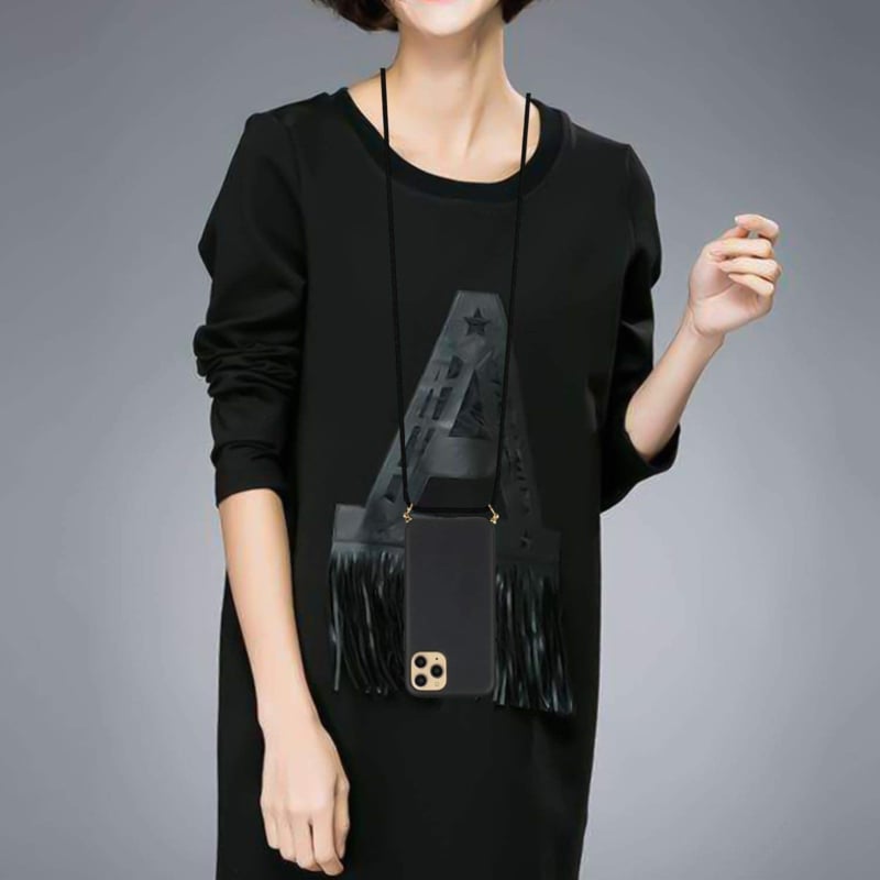 iPhone 16 Pro Crossbody TPU Hoesje met Koord Zwart