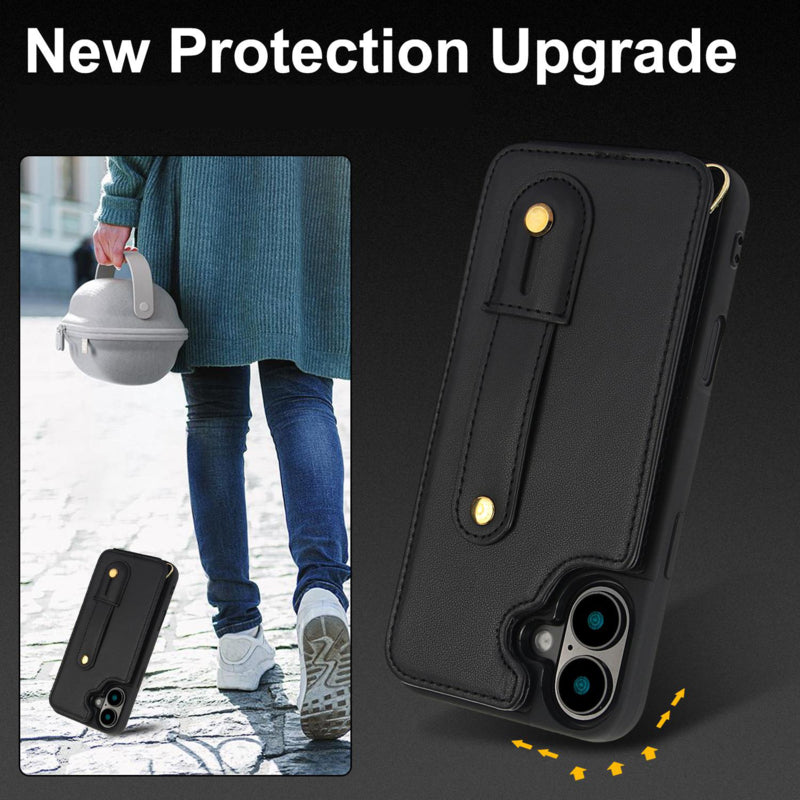 iPhone 17 Hoesje met Pasjeshouder en Draagkoord Zwart