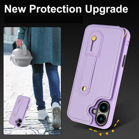 iPhone 17 Hoesje met Pasjeshouder en Draagkoord Paars