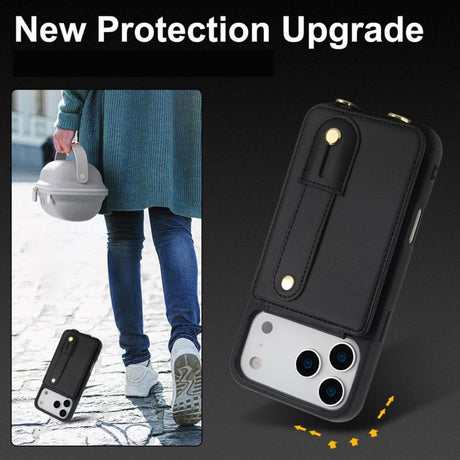 iPhone 17 Pro Max Hoesje met Pasjeshouder en Draagkoord Zwart