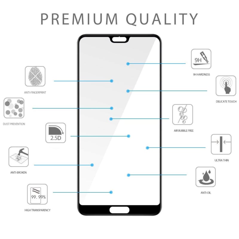 Huawei P20 Pro Full Cover Full Glue Tempered Glass Protector