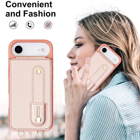 iPhone 17 Air Hoesje met Pasjeshouder en Draagkoord Rosé Goud