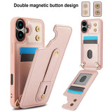 iPhone 16 Hoesje met Pasjeshouder en Draagkoord Rosé Goud