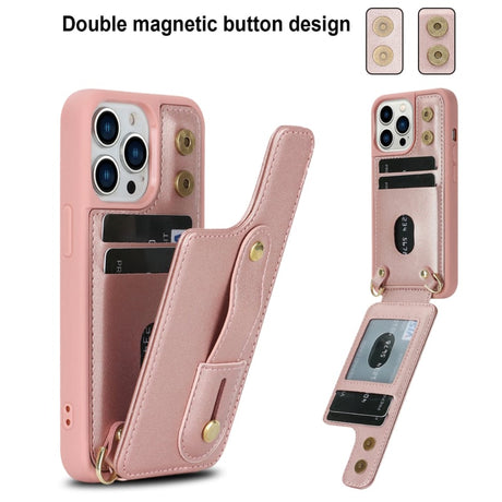 iPhone 16 Pro Max Hoesje met Pasjeshouder en Draagkoord Rosé Goud