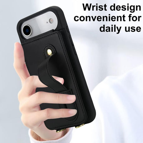 iPhone 17 Air Hoesje met Pasjeshouder en Draagkoord Zwart