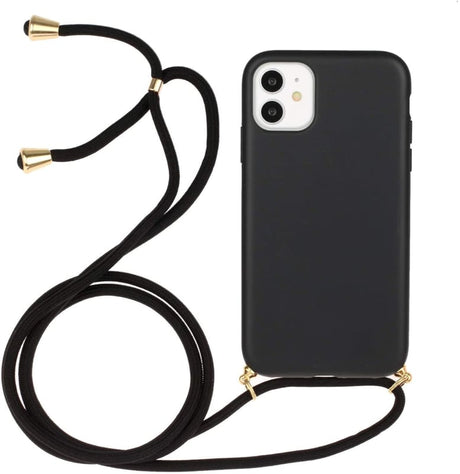 iPhone 14 / 16e Crossbody TPU Hoesje met Koord Zwart