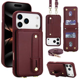 iPhone 17 Pro Hoesje met Pasjeshouder en Draagkoord Bordeaux Rood