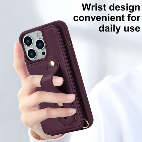 iPhone 16 Pro Hoesje met Pasjeshouder en Draagkoord Bordeaux Rood