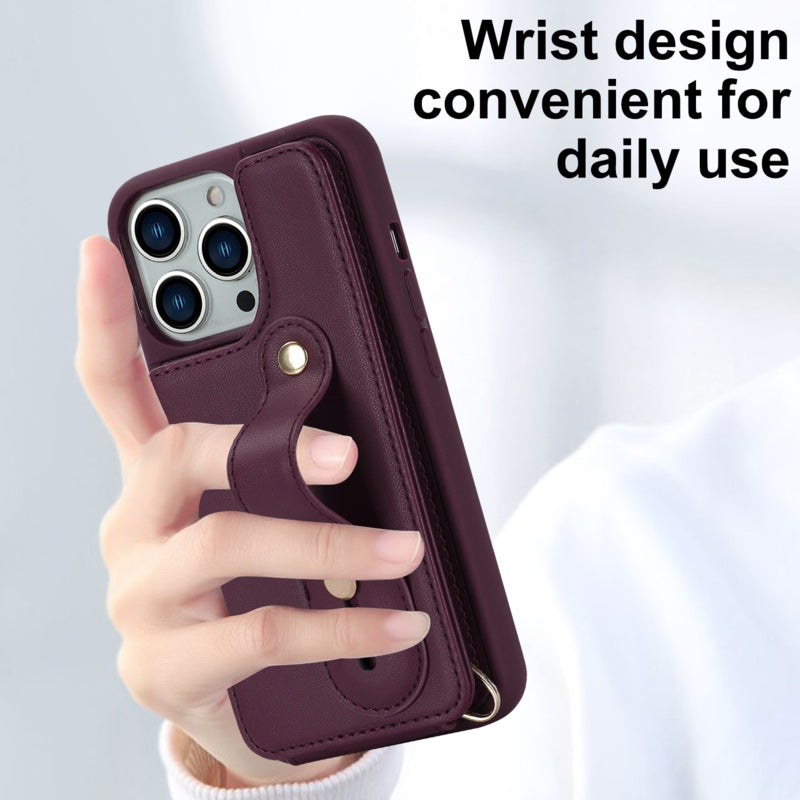 iPhone 16 Pro Max Hoesje met Pasjeshouder en Draagkoord Bordeaux Rood