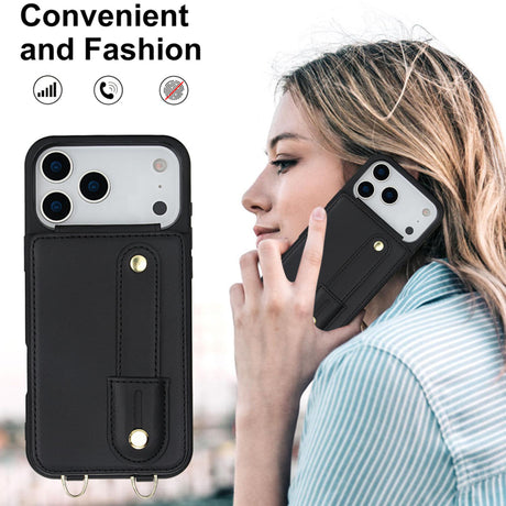 iPhone 17 Pro Hoesje met Pasjeshouder en Draagkoord Zwart